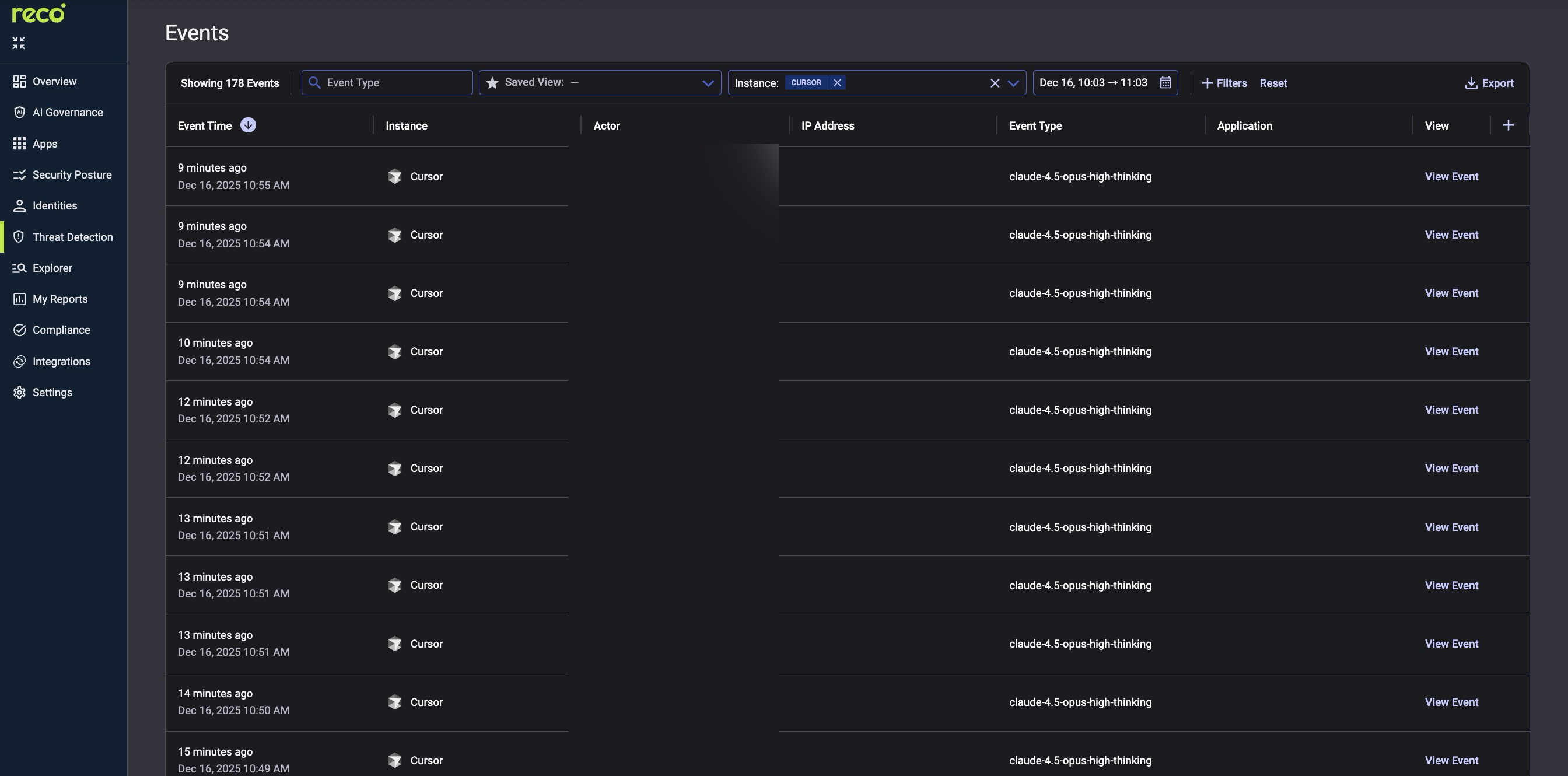 Navigate to Threat Detection → Events