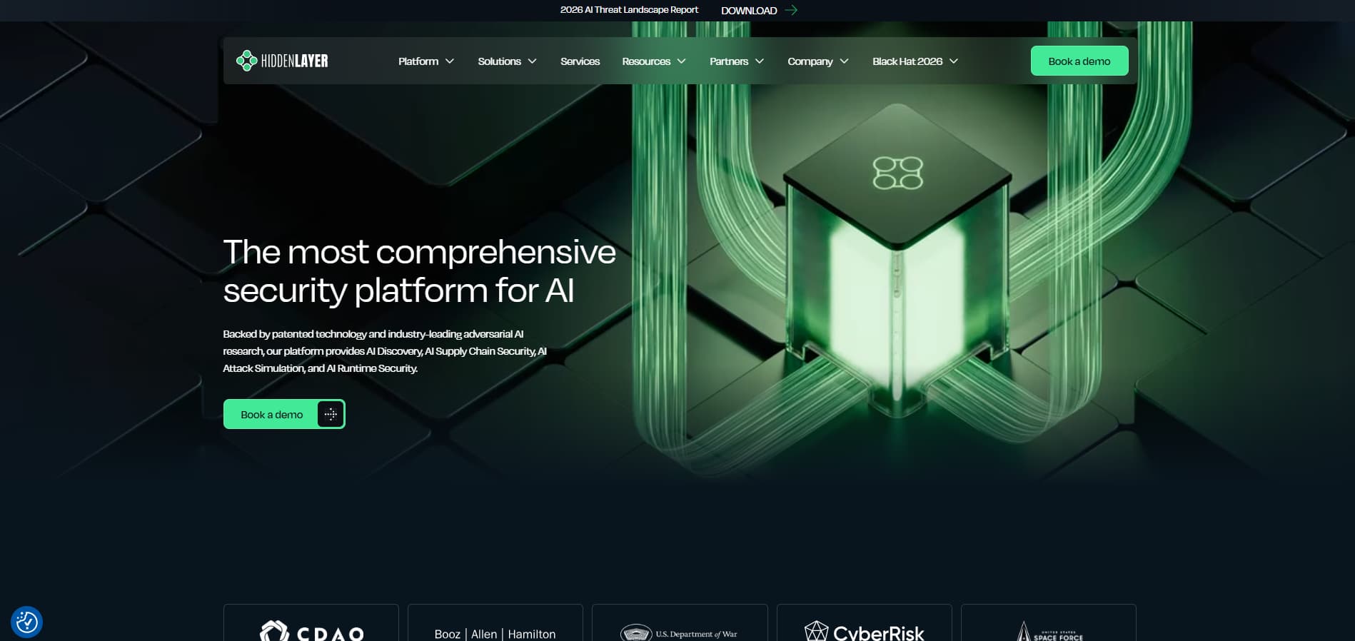 HiddenLayer AI security platform provides AI discovery, supply chain security, attack simulation, and runtime protection.
