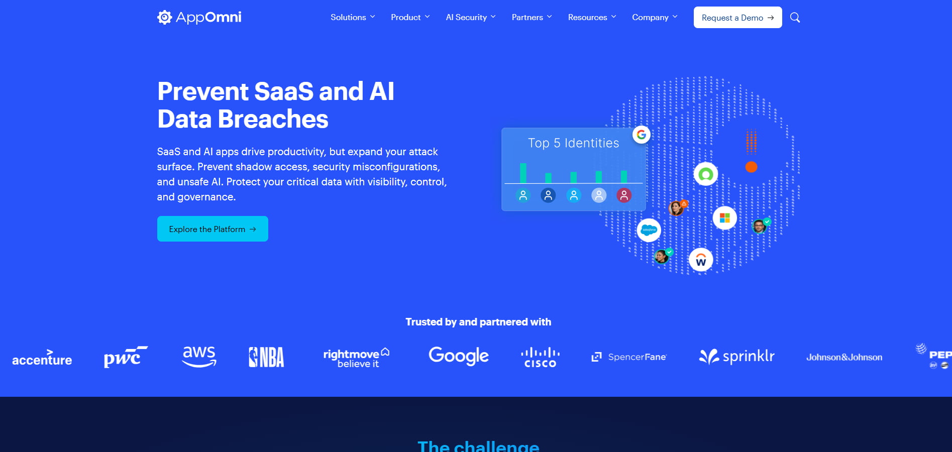 AppOmni homepage promoting SaaS and AI data breach prevention through visibility, control, and governance across apps and identities.