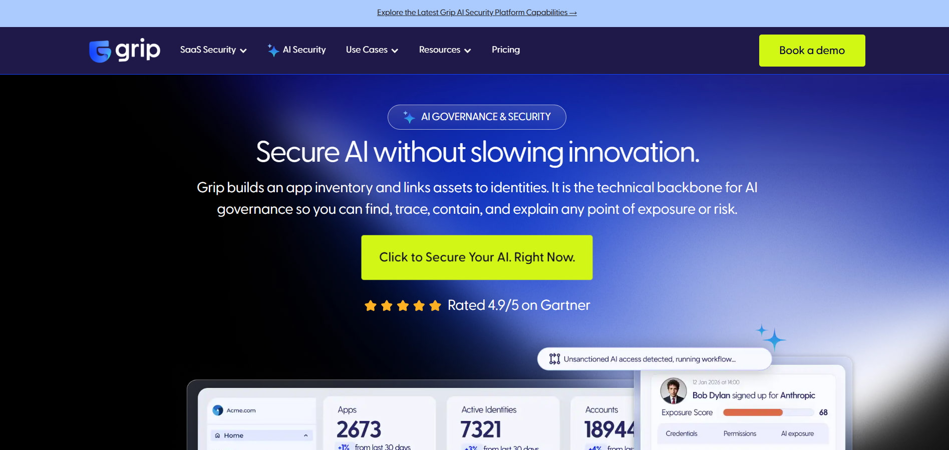 Grip AI Governance and Security platform discovers AI apps, links assets to identities, and helps detect, trace, and contain AI risks.