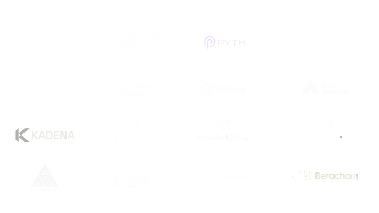 Community members: Kadena, CoinMarketCap, Arbitrum, Blockchain Capital, Injective, Pyth, Berachain, Anchorage, Arch, Aquanow, Ava, Sui, Stellar, NEAR, PwC, Deep Ventures