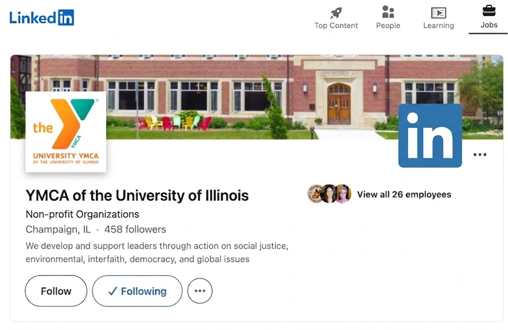 Screenshot of the Organization's LinkedIn page