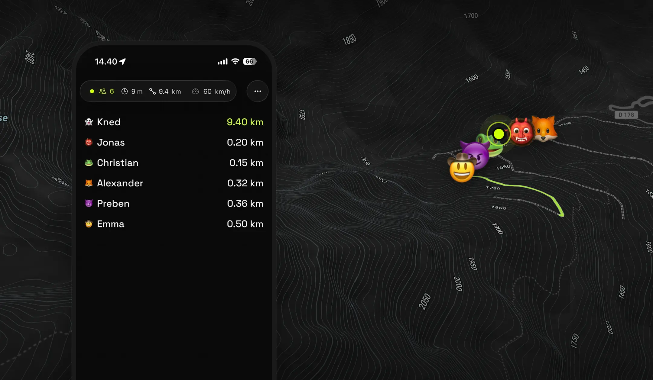 A device with Tagga and map 