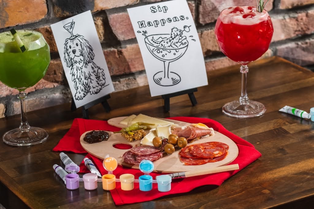 Sip Happens at Toro La Cantera — welcome drink, charcuterie and creative painting