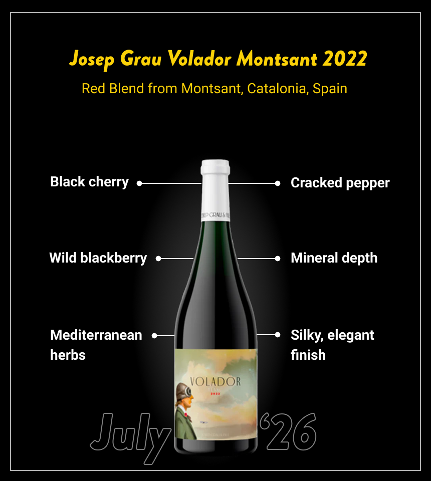 Josep Grau Volador Montsant 2022
Red Blend from Montsant, Catalonia, Spain
Black cherry
Wild blackberry
Mediterranean herbs
Cracked pepper
Mineral depth
Silky, elegant finish