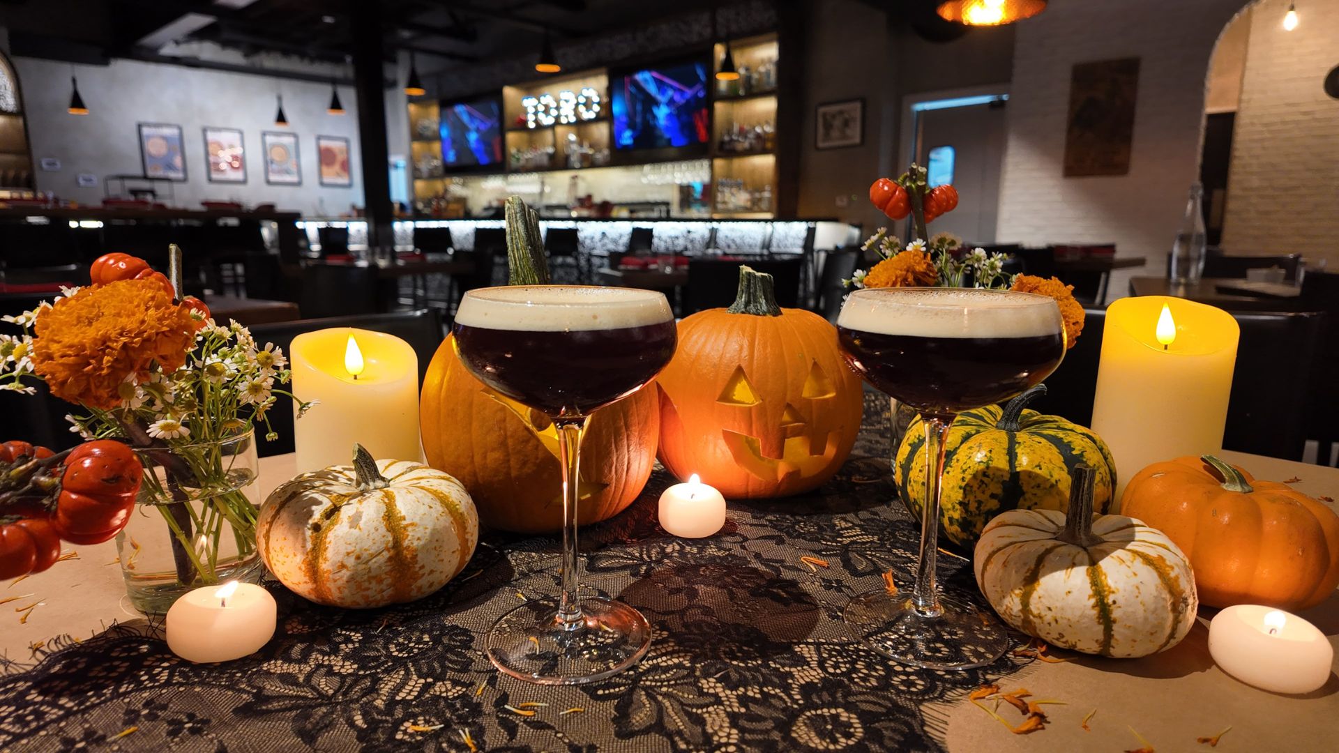 Sip Happens at Toro Stone Oak — Let's Carve About It: carved pumpkins, candles and cocktails at the Toro bar