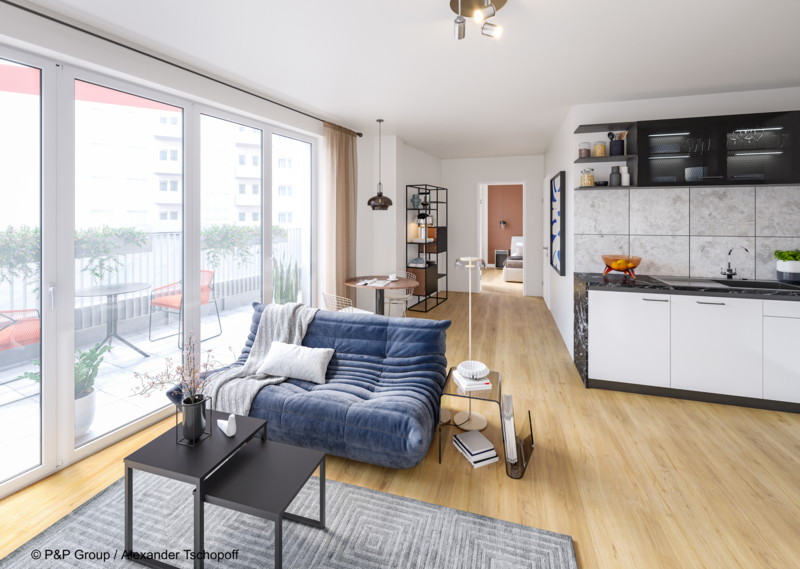 CityApartments_SteinbühlerStraße_Wohn-/Kochbereich