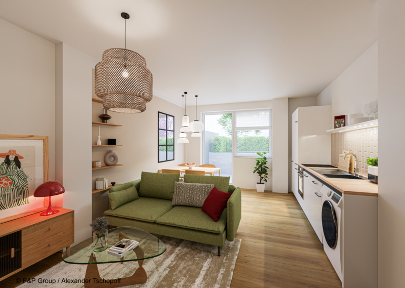 CityApartments_SteinbühlerStraße_Innenansicht_Wohn-/Kochbereich