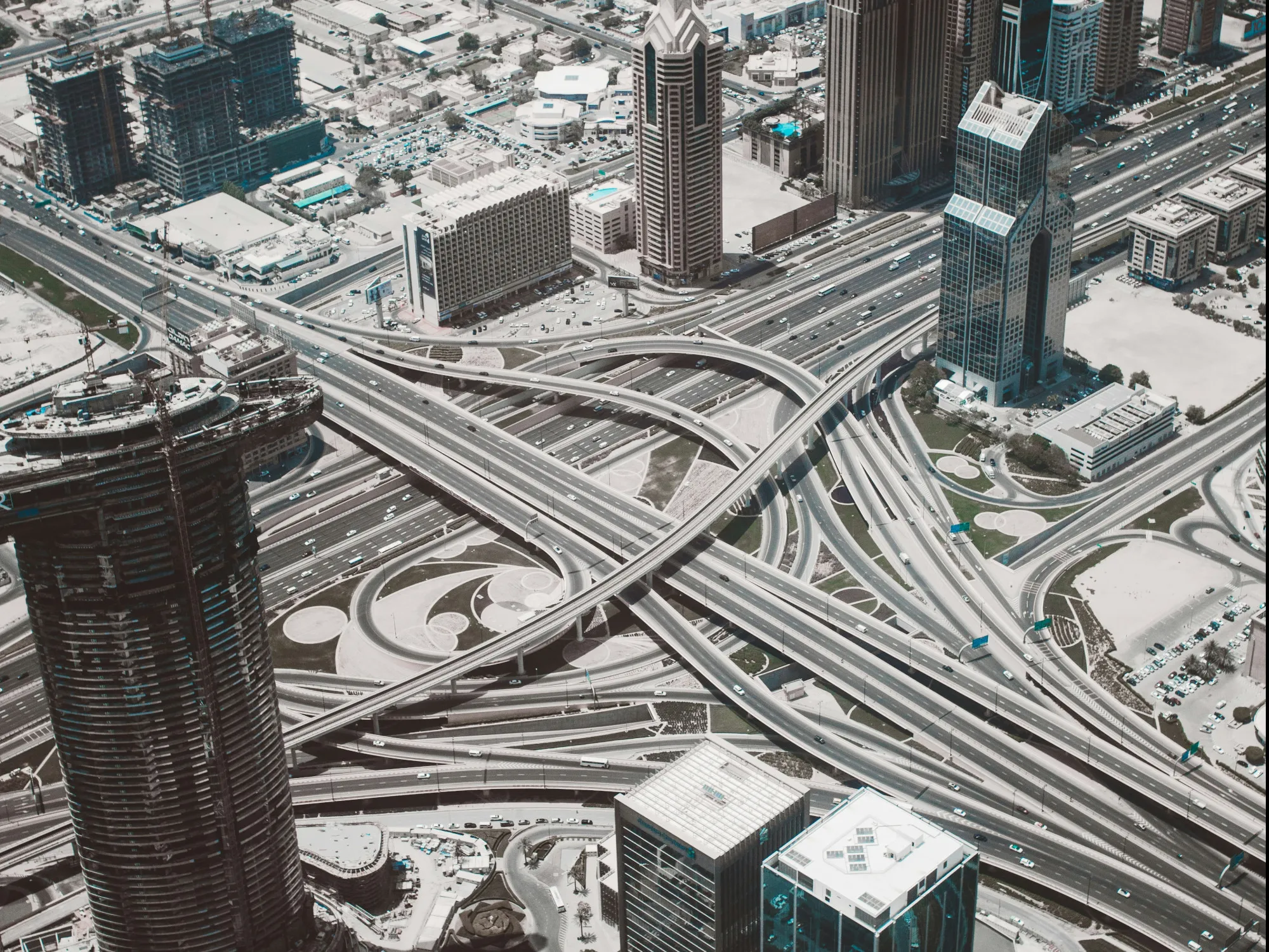 Massive collector distributor road representing the complexities of the construction industry.