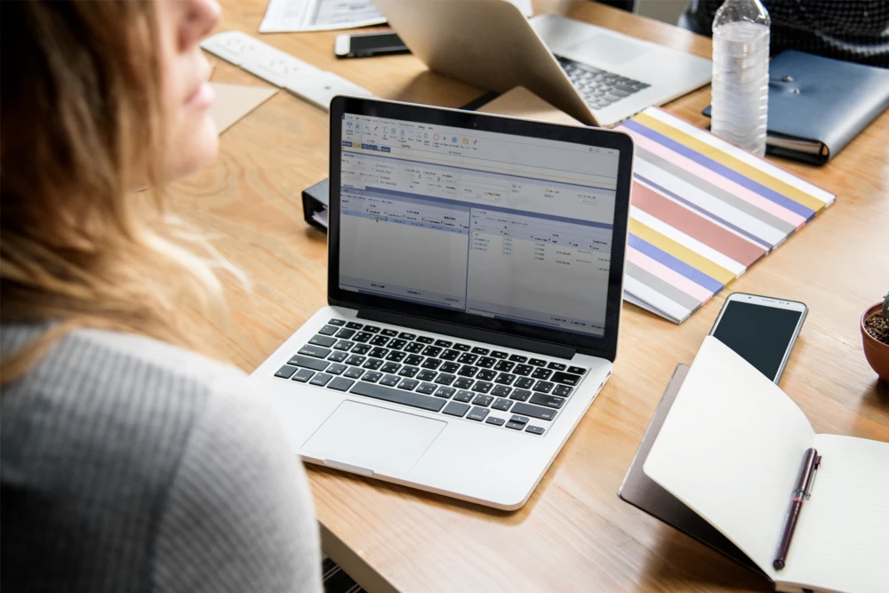 Woman laptop accounting software