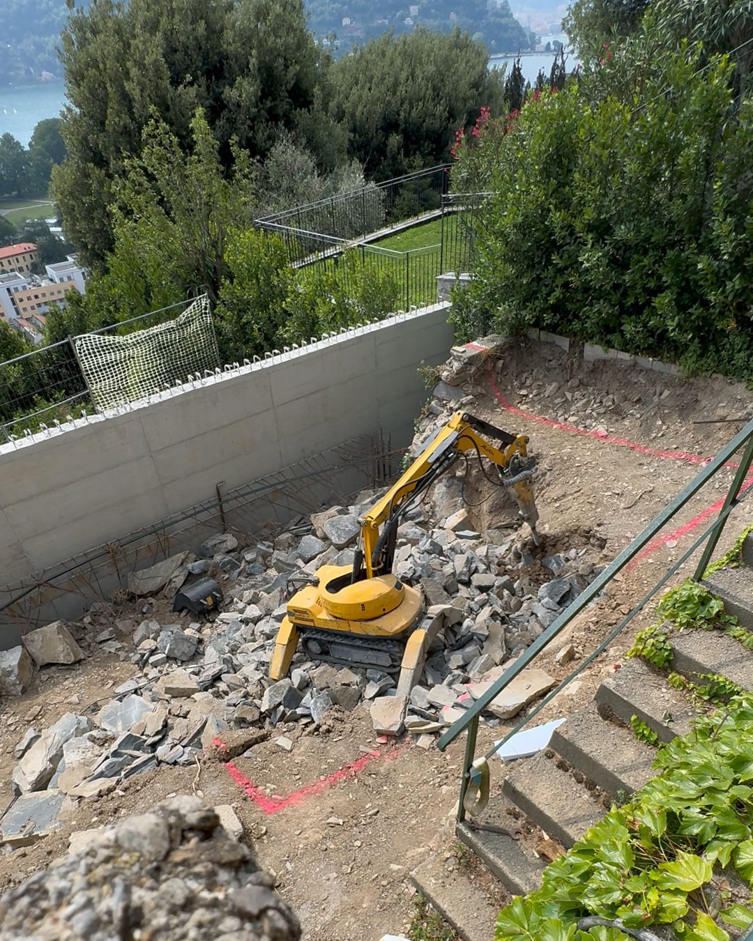 Controlled rock demolition project on Lake Como