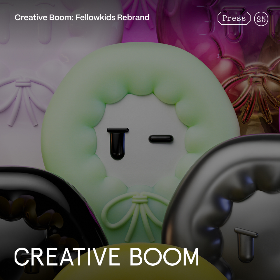 Creative Boom logo superimposed over Studio Kiln's work for the Fellowkids rebrand