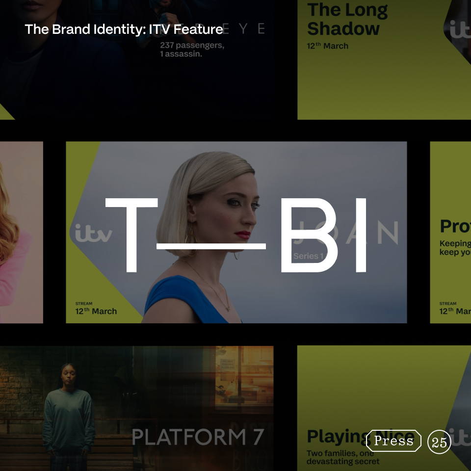 The Brand Identity logo superimposed over Studio Kiln's brand refresh work for ITV.