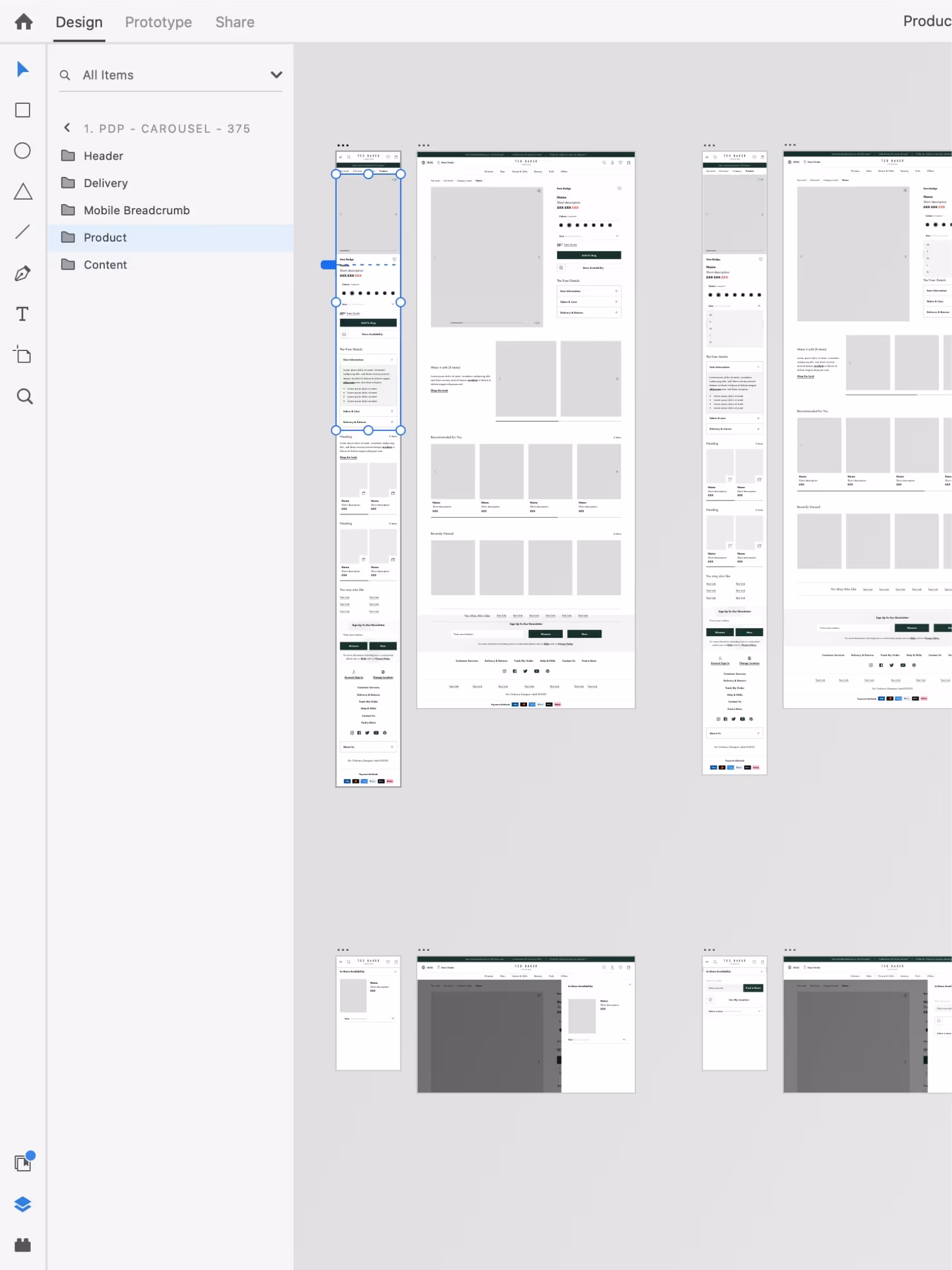 PDP wireframes