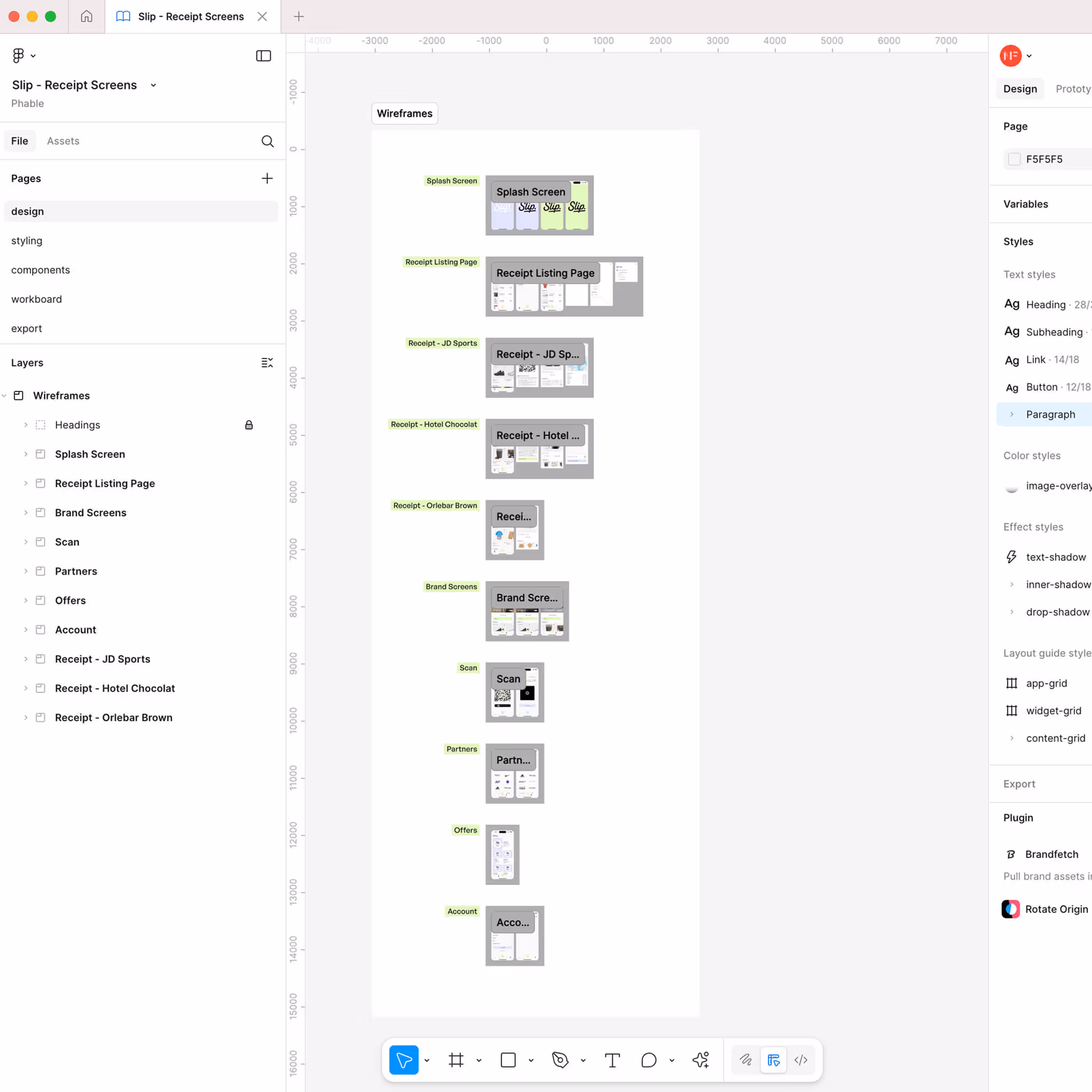 Slip app wireframes