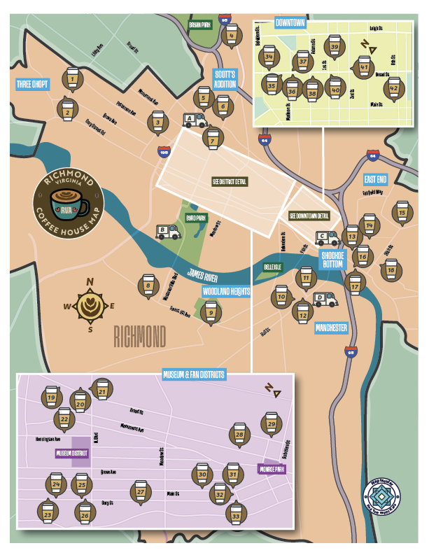 coffee house map of Richmond Virginia