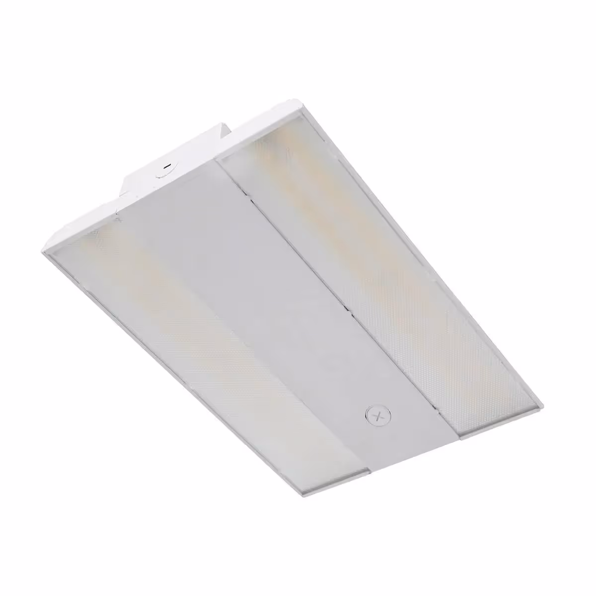 White rectangular LED flat panel ceiling light fixture with diffuser panels.