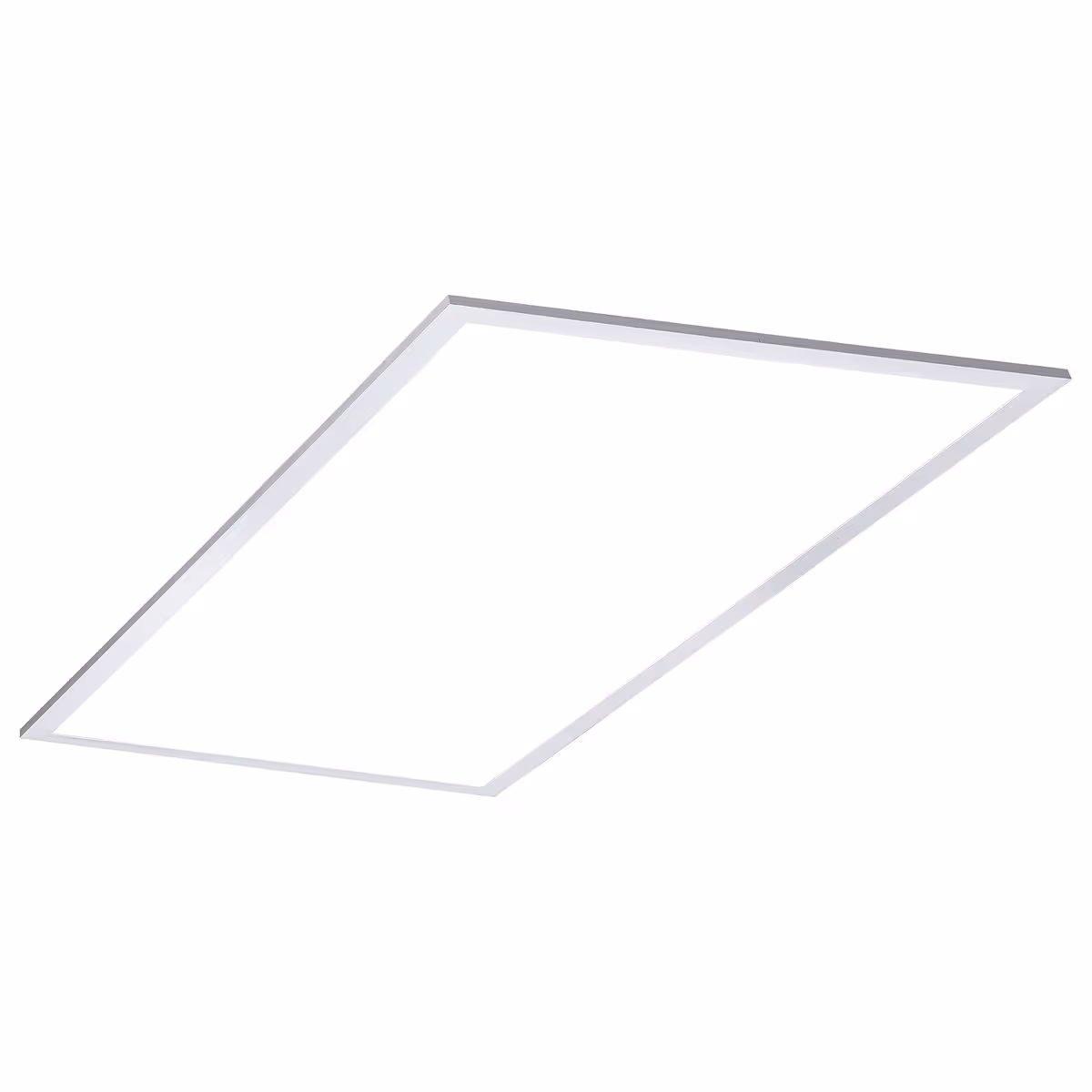 Slim rectangular LED ceiling panel light with white illumination and silver frame.