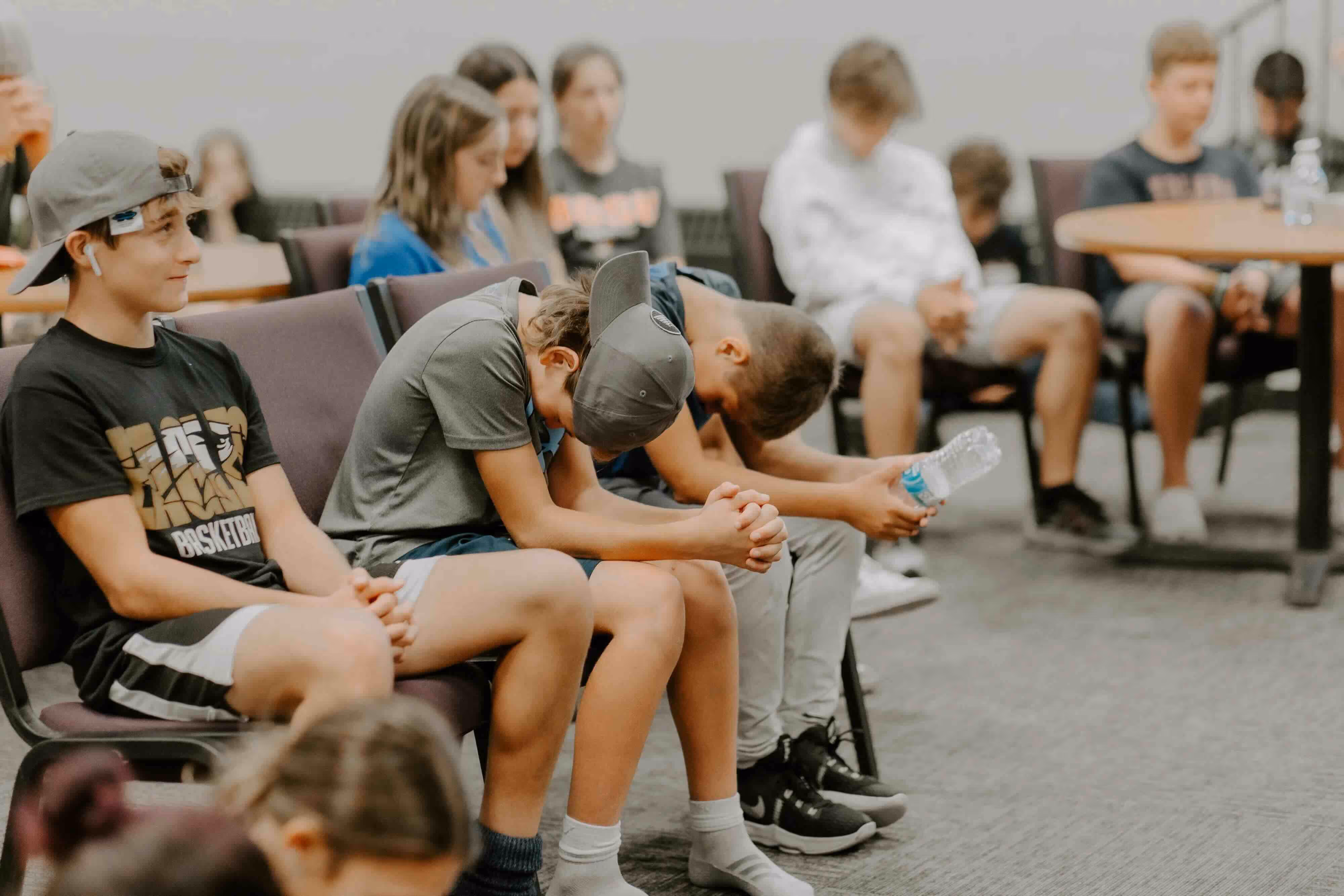 Students gathered and praying