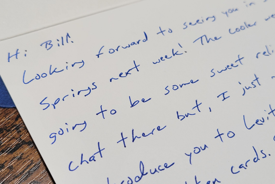 Personalized handwritten card sent to a client