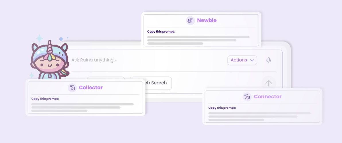 Stylized image of Raina chatbot prompt field