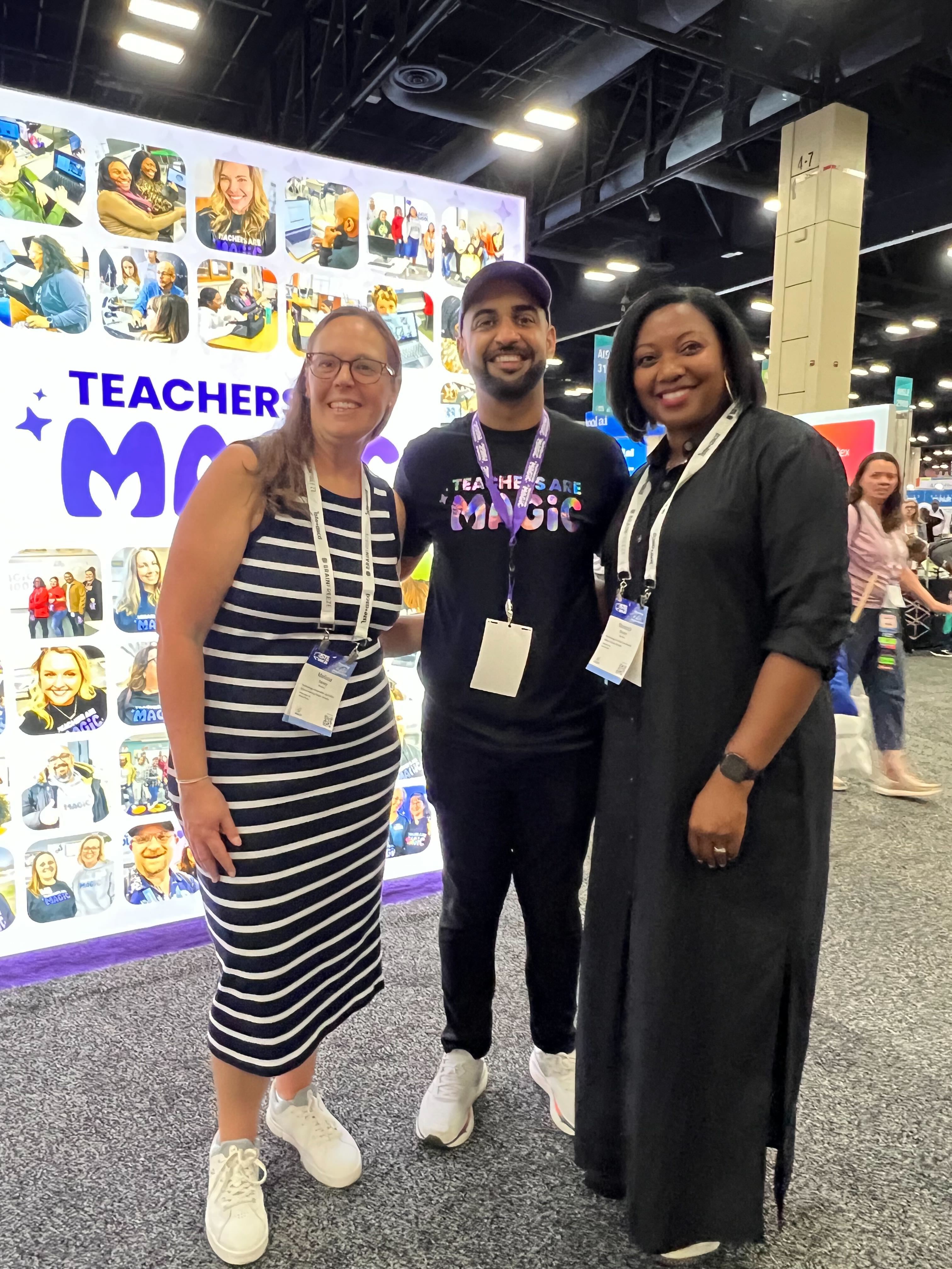 MagicSchool CEO, Adeel Khan, with 2 teachers at ISTE 25