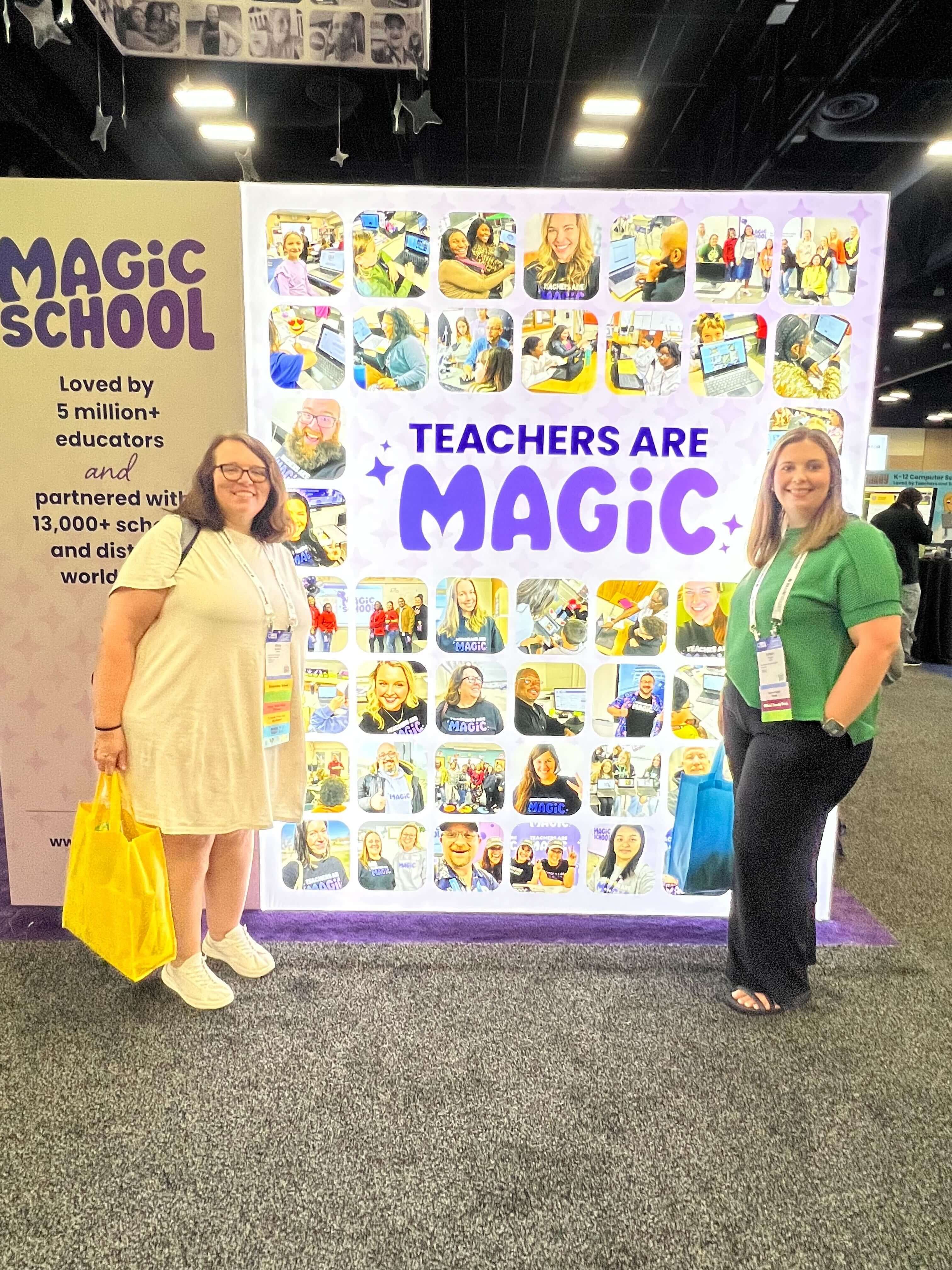 2 teachers in front of Wall of Love at ISTE25