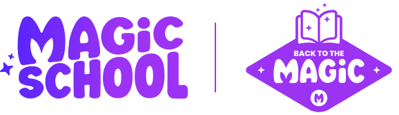 purple MagicSchool logo next to purple Back to the Magic logo