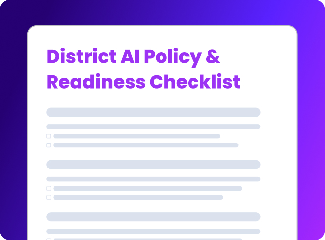 Graphic of a white paper with title: District AI Policy & Readiness Checklist