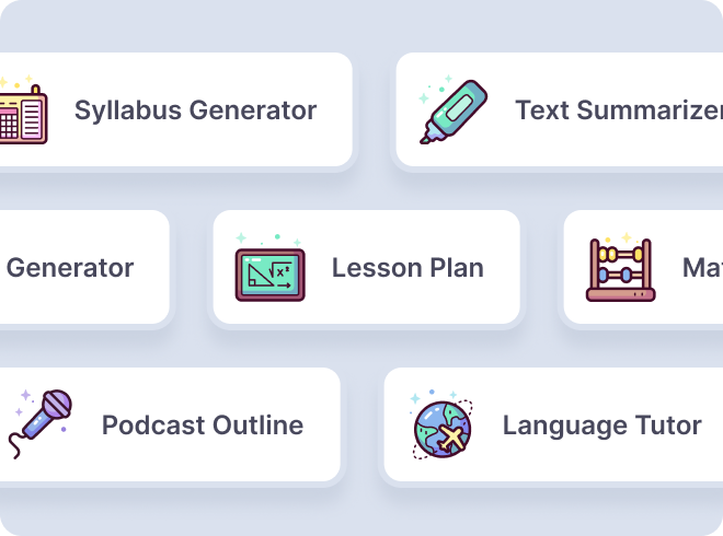 A visual grid displaying various AI-powered tools available to educators on the MagicSchool platform. Some of the visible tools include PD Planner, Class Newsletter, Letter of Recommendation, Academic Content, Lesson Plan