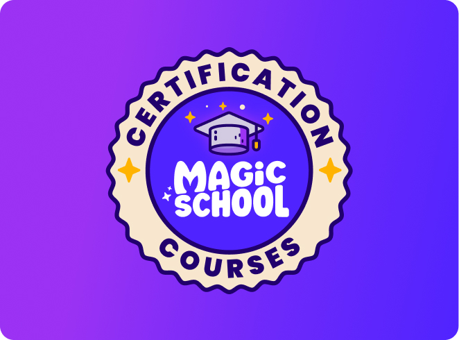Purple gradient card with MagicSchool Certification Courses Badge