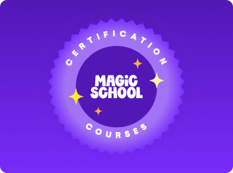 Purple gradient card with MagicSchool Certification Courses Badge