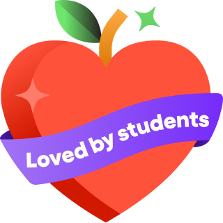 Illustration of a heart-shaped apple with a ribbon reading “Loved by students,” representing positive student engagement.