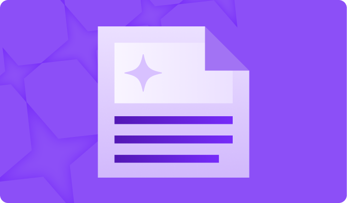 Document icon with text lines and a star symbol on a purple background.