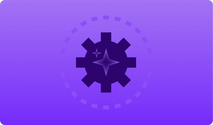 Purple gear icon with a star at the center on a gradient background.