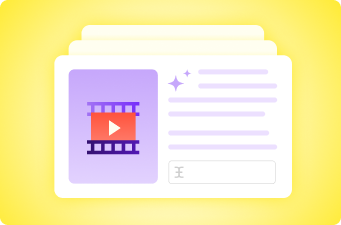 Illustrated video-based assignment card with play button and text fields on yellow background.