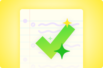 Illustrated page of paper representing a contract with large green checkmark and sparkles.