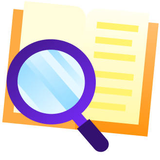 Icon of a magnifying glass over a book, signifying a search term not found. 