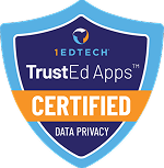 Blue shield shape with 1EdTech Trusted Apps Certified for Data Privacy.