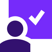 Purple icon: silhouette of a person with a check mark next to it.