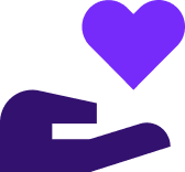 Purple icon: hand with a heart in the palm.
