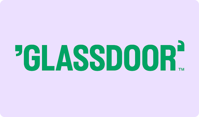 Green Glassdoor logo on light purple background.
