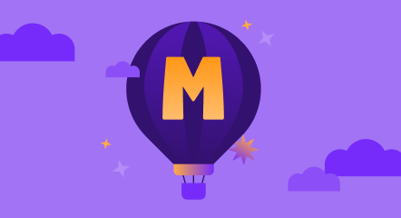 Illustration of a purple hot air balloon with a yellow MagicSchool M logo surrounded by purple clouds.