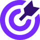 Purple icon of an arrow in the bullseye of a target.