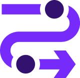 Purple icon of a winding arrow