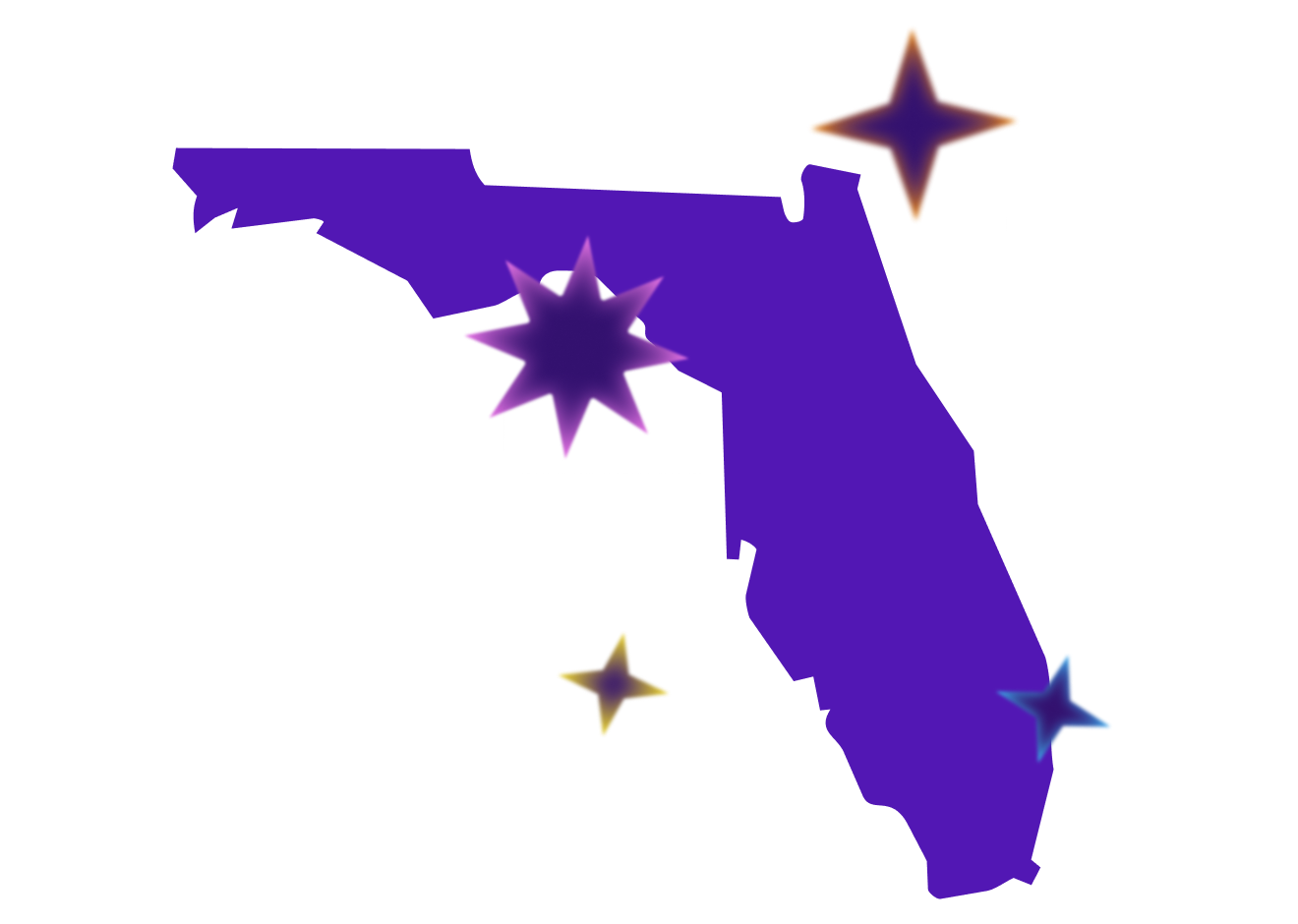 Outline of the state of Florida in purple with star graphics overlaid.