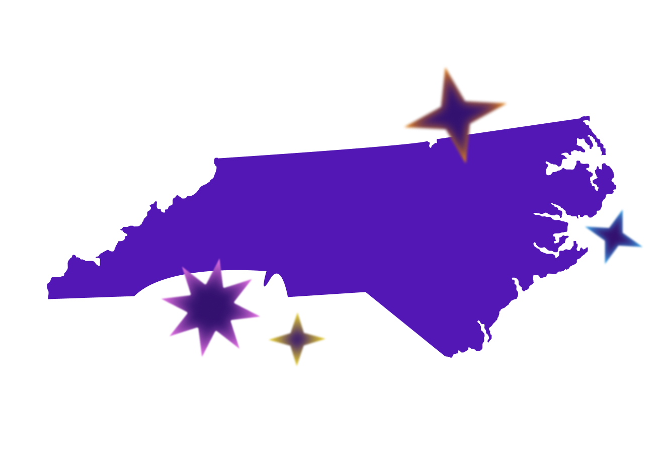 Outline of North Carolina state with star graphics overlaid.
