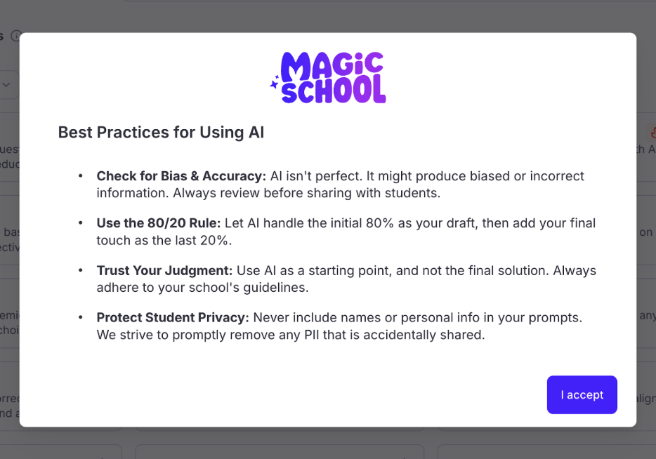 Bulleted list showing 4 Best Practices for Using AI