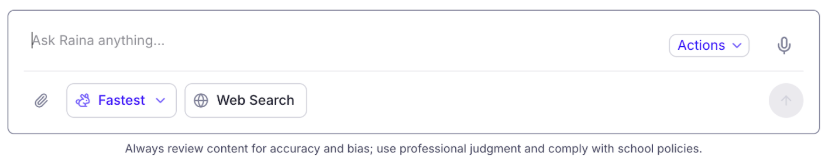 Prompt field with text: Always review content for accuracy and bias; use professional judgement and comply with school policies.