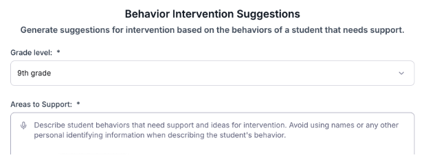 Behavior Intervention Suggestions tool with responsible AI reminders